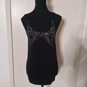 Soho Lady Black Sleeveless Tank Top with Silver Studded Front – Size L/XL